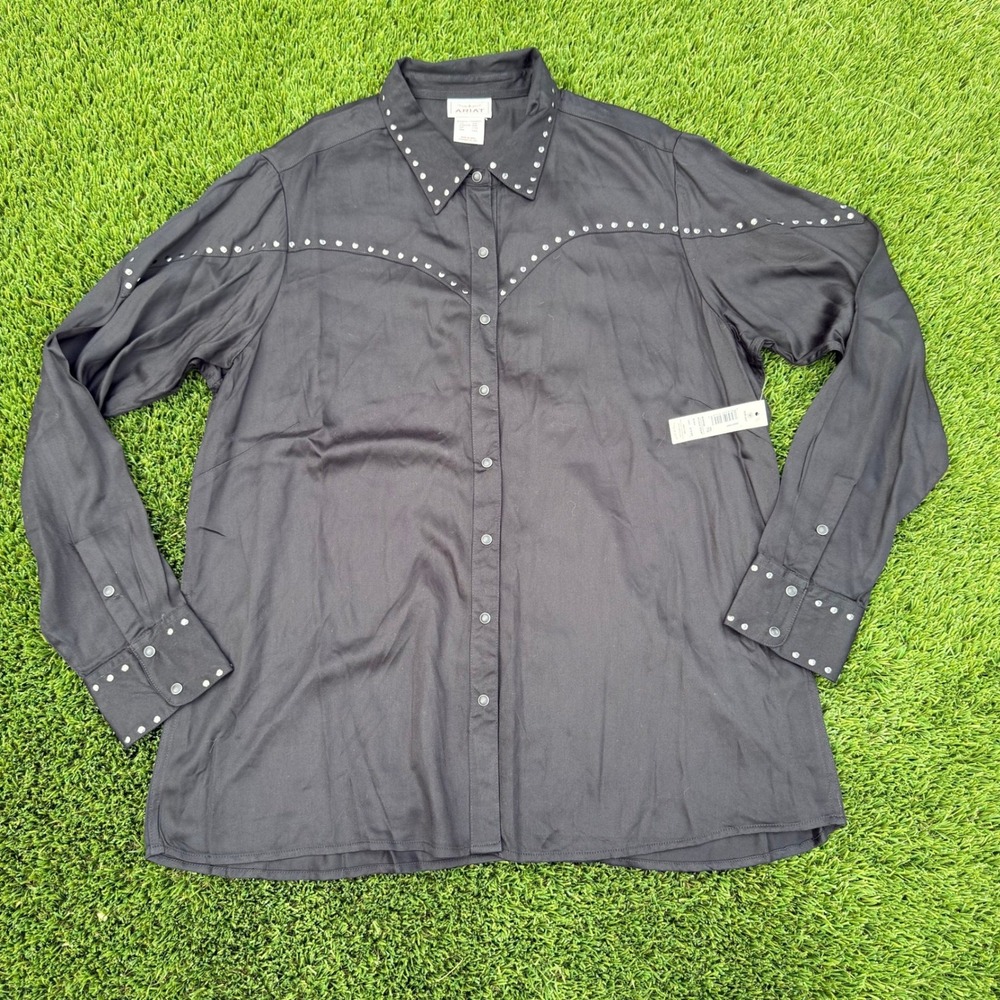 Ariat Rhonda Black Studded Western Long Sleeve Shirt Womens XXL New With Tags